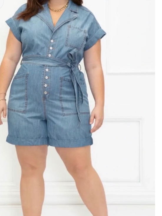 Eloquii Elements Pants - Eloquii Elements Lightweight Denim Belted Shorts Romper Short Sleeve Size 20